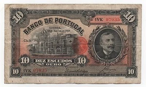 PORTUGAL 10 ESCUDOS 1925 PICK 134 LOOK SCANS - Picture 1 of 2