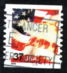US 3632 (2002) 37c - Used - Coil -  EFO: Mega Underinked!!  US Flag in distress! - Picture 1 of 2