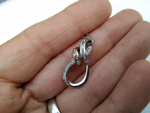 SUN Vintage 925 Sterling Silver 14K Gold Diamond Pendant On Sterling Chain - Picture 1 of 4