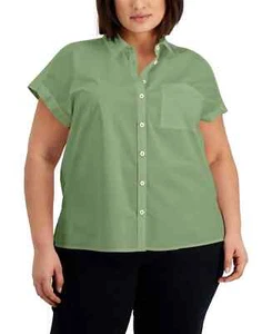Style & Co Women's Plus Size 2X Short Sleeve Cotton Camp Shirt in Vine Green NWT - Picture 1 of 3