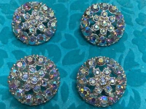 GORGEOUS SET OF FOUR (4) AB RHINESTONE BUTTONS - COSTUME JEWELRY - Picture 1 of 3