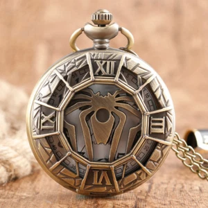 Retro Copper Spider Hollow House Targaryen Men Quartz Pocket Watch Pendant Chain - Picture 1 of 6