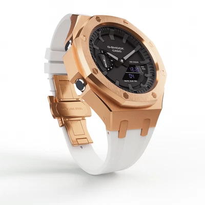 Casioak Mod Custom Watch Casio G-Shock GA-2100 Rose gold Case White Strap GA2100 - Image 1 of 4