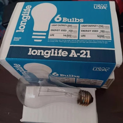 LONGLIFE  Utility 150w A21 Light Bulb clear ( 6 Pack ) Made in USA - Image 1 of 2