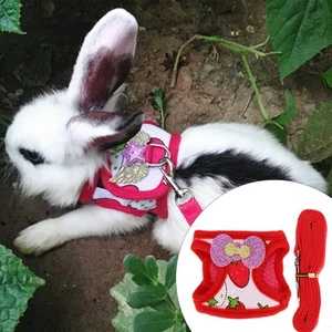 Small Pet Animal Leash Harness Set Chest Strap Traction Vest For Rabbit Hamster - Picture 1 of 13