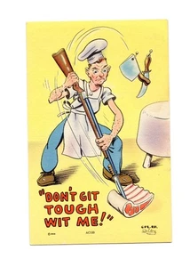 Postal de lino, cómic de la Segunda Guerra Mundial, Army Cook, Irby, "No te pongas duro conmigo" - Imagen 1 de 2