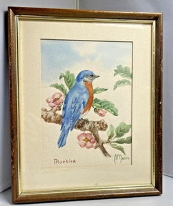 Vintage Bluebird Watercolor Painting Signed McDavid Original Bird Art Framed - Picture 1 of 8