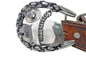 Stainless Steel Braided Horseshoe & Cowboy Hat Belt Buckle Embossed Leather Belt - Picture 1 of 14