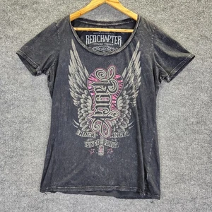 Camisa Capítulo Roja Para Mujer 3XL Negra Rock Angel Gráfico Envejecido Hecha en EE. UU. - Imagen 1 de 10