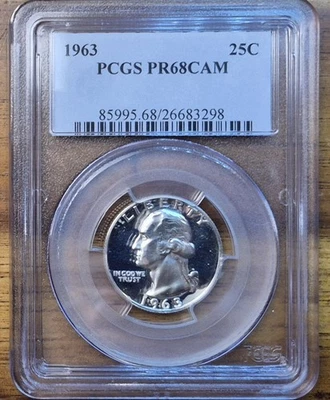 1963 25c Washington Quarter  PCGS PR 68 CAM - Image 1 of 2