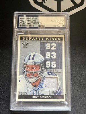 Troy Aikman Signed Autographed Card 2015 Leaf Jersey Relic PSA SLAB COWBOYS HOF - Image 1 of 3