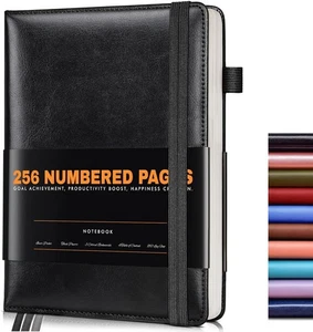 Cuaderno de diario forrado para mujeres hombres, 256 páginas numeradas tapa dura negro - Imagen 1 de 7