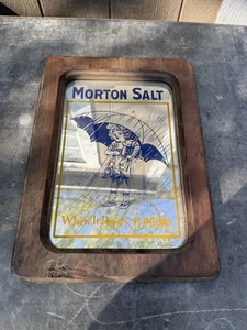 Vintage MORTON SALT "Umbrella Girl When It Rains It Pours" Mirror In Frame - Picture 1 of 5
