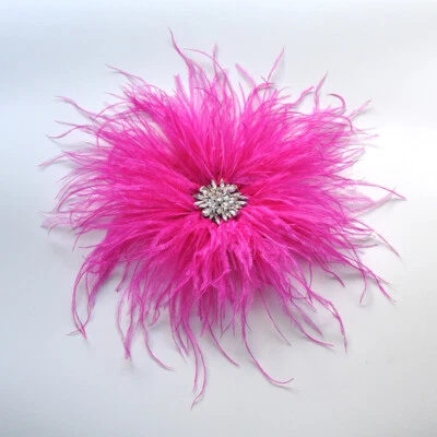 Broche prendedor exquisito retro de moda de pluma de avestruz real para mujer Foto 1 de 4