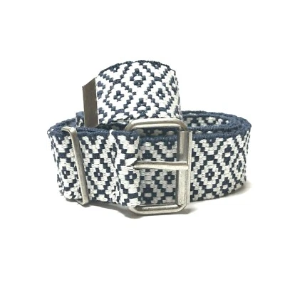 Mujer Cinturón Grande Azul Blanco Lona Tejido Geométrico Informal Jeans Retro Damas Foto 1 de 4