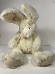 Vintage Russ Cream Bunny Rabbit Plush Roaker Pink Nose Bendable Ears 14" Stuffy - Picture 1 of 11