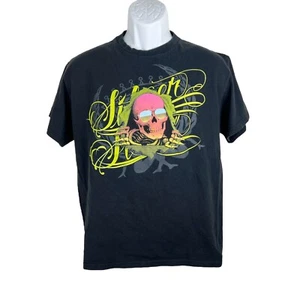 Silver Star Shirt Men Medium Black Short Sleeve Neon Skull Graphic Tee - Picture 1 of 10