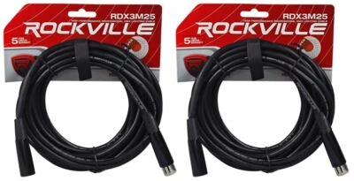 (2) Rockville RDX3M25 25 Foot 3 Pin DMX Lighting Cables 100% OFC Female to Male - Image 1 of 2