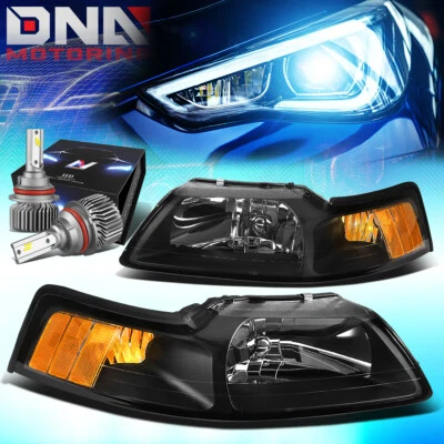 PARA FORD MUSTANG 1999-2004 EURO SEÑAL FARO LÁMPARA CON KIT LED ESTILO DELGADO NEGRO Foto 1 de 4