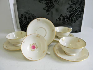 (4) Vintage Lenox Rhodora Pink Rose Tea Coffee Cups & Saucers~Disc Pattern P-471 - Picture 1 of 6