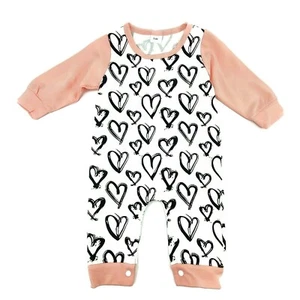 Infant Toddler Girl Pink All over Print Hearts Romper Jumpsuit Outfit Sizes Vary - Picture 1 of 4