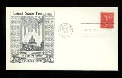 US FDC #822 Historic Art M-62 1938 DC 17 Cents Andrew Johnson Prexy Prexie  - Image 1 of 2