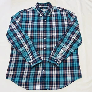 Le Tigre Mens Turquoise Blue White Flannel Long Sleeve Size Large 100% Cotton - Picture 1 of 9