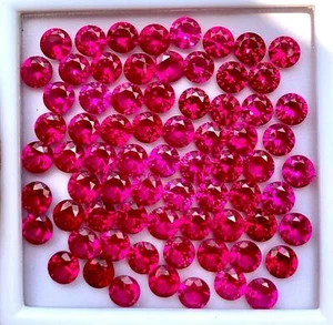 100 Pcs Natural Mozambique Blood Red Ruby Round Cut Loose Gemstone GIT Certified - Picture 1 of 7