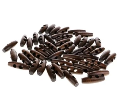 4 X Polished 2 Hole Dark Brown Varnished Wooden Toggle Buttons 28.5mm - Image 1 of 4