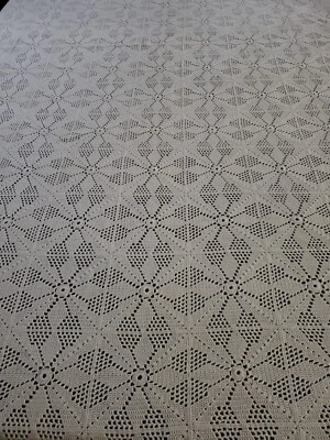 Vintage Cotton  Beige Crocheted Coverlet  Handmade 87" W by  99" L - Image 1 of 4