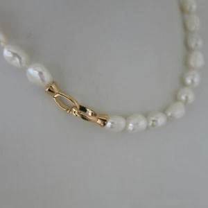 Collier Barocke Perlenkette 9-10mm / 45cm Weiß Süßwasser echte Perlen geknotet - Bild 1 von 4