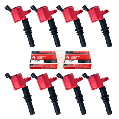 8pc High Performance Red Ignition Coils and Motorcraft Spark Plug for Ford F-150 - Image 1 of 4
