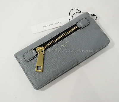 NUEVO CON ETIQUETAS MARC By Marc Jacobs M0008451 Gotham Cuero Cara Abierta Cartera Azul Delfín Foto 1 de 4