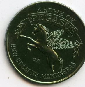 Mardi Gras Doubloon Krewe of Pegasus 1971 Aluminum Green - Picture 1 of 2