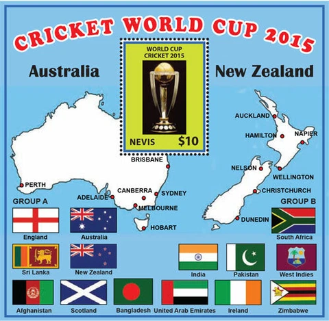 Nevis 2015 - Cricket World Cup - Stamp Souvenir  Sheet - Scott #1512 - MNH Cover