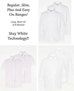 Girls 2 Pack White School Shirt Blouse George Long 3/4 Short Sleeved Cotton NEW - Picture 1 of 9
