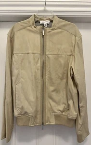 Authentic Calvin Klein cream leather bomber jacket XL - Picture 1 of 5