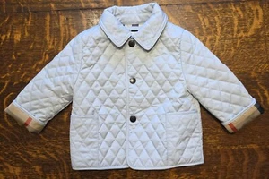 Chaqueta acolchada infantil Burberry azul pálido talla 6M meses botones a presión usada una vez - Imagen 1 de 14
