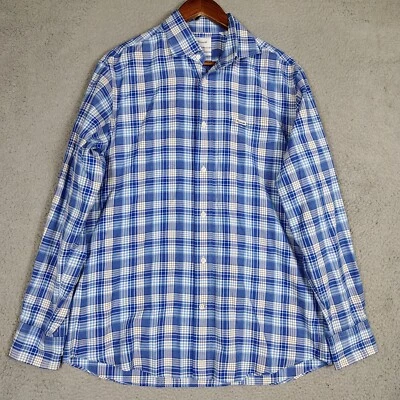Camisa Faconnable Deauville Para Hombre Mediana Azul Cuadros Manga Larga Abotonada Clásica Foto 1 de 4
