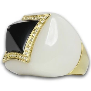 FASHION COCKTAIL RING US SIZE 7 WHITE BLACK 18K YELLOW GOLD PLATED CRYSTAL RESIN - Picture 1 of 2