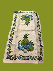 Parisian Prints 100% Linen Large 16” X 28.75” Green & Blue Fruit Dish Tea Towel - Picture 1 of 4