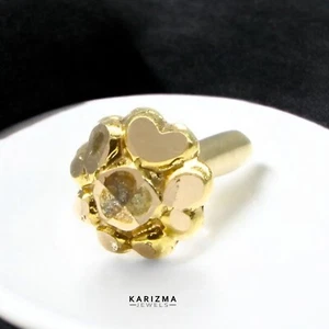 Floral style 14k Real Gold Indian Women small handmade Nose Stud Push Pin - Picture 1 of 4