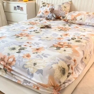 100% Cotton Mattress Cover with Elastic Band Fitted Bed Sheet +pillowcase - Picture 1 of 36