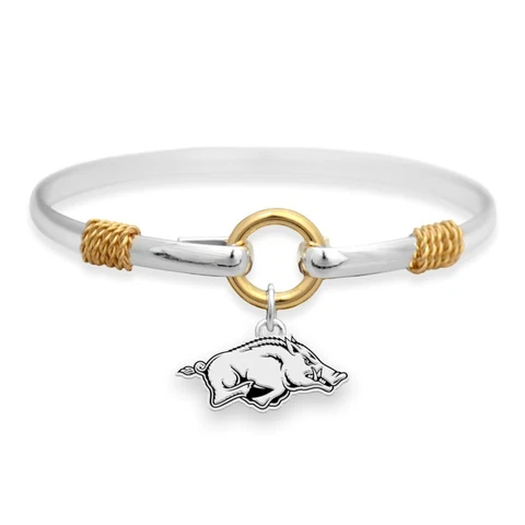 New Arkansas Razorbacks Silver Tone Bangle Charm Bracelet, NCAA,Gift for Her Mom Cover