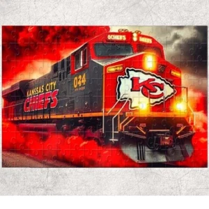 KC Chiefs Football Train 120 Piece Custom Handmade Jigsaw Puzzle - Picture 1 of 12