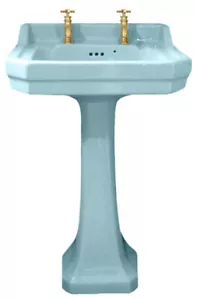 TRTC Art Déco Azul 56cm Lavabo Y Pedestal - Picture 1 of 3