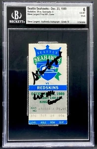 Steve Largent Signed BGS 6 AUTO 10 Ticket Stub Last NFL Game Seattle Seahawks - Foto 1 di 2