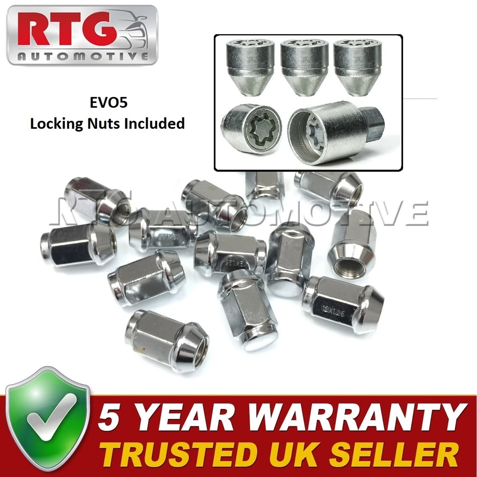 12x Nuts + 4x EVO5 Locking Wheel Nuts For Ford KA Mk1 1996-2008 (Alloy Wheels) Foto 1 de 1