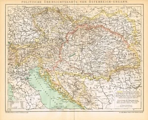 AUSTRIA HUNGARY CZECHIA SLOVAKIA UKRAINE POLAND GALICIA Antigue Map 1896 date - Picture 1 of 12