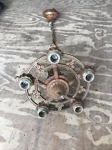 Antique Five bulb Art Deco Cast Chandelier Ceiling Light Fixture 1920s 1930s Vtg - Picture 1 of 17